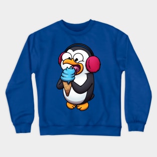 Cute Penguin With Earmuffs Eating Ice Cream Crewneck Sweatshirt